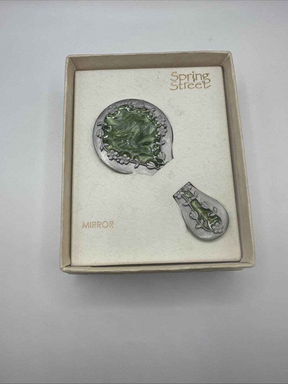 Spring Street New In Box Small Pewter & Green Mirror